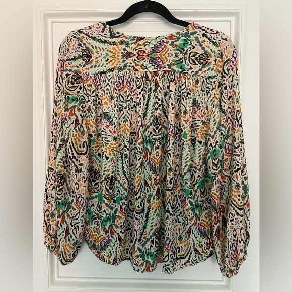 Zara Multicolored Pattern Metallic Gold Accents Button Down Blouse Top Medium - Picture 8 of 15